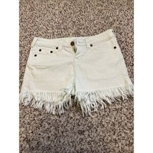 True Religion Jeans Keira 29 Cut-Off Fringe Hem Shorts Lowrise White Denim